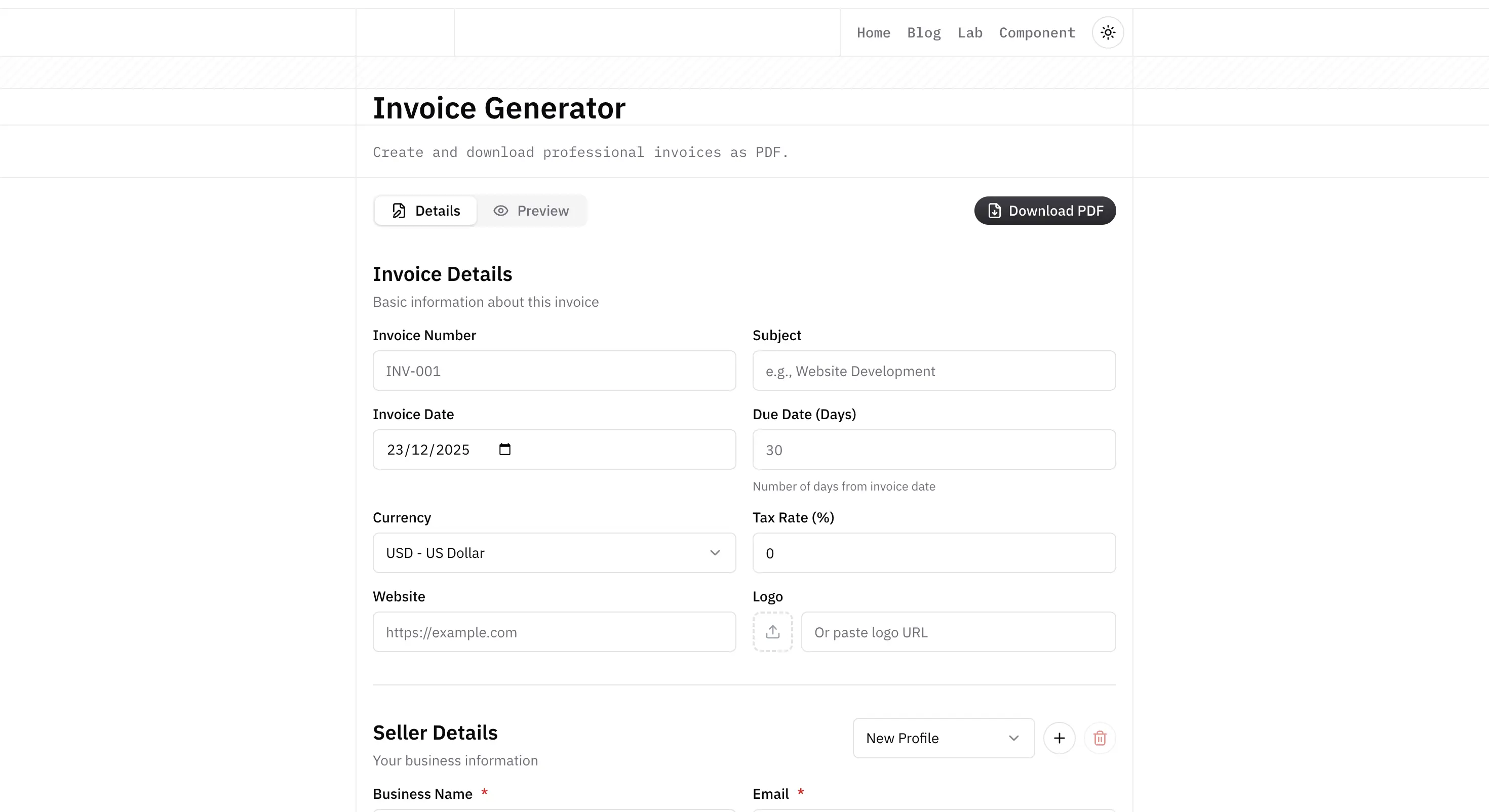 Invoice Generator light preview